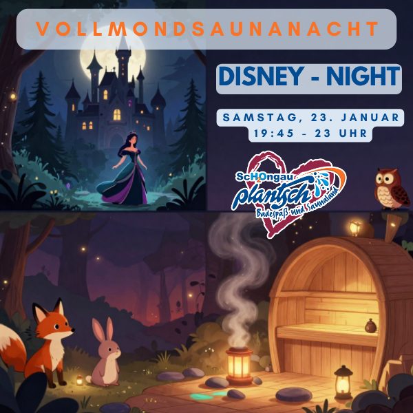 23.1. = "DISNEY-NIGHT"-Vollmond-Saunanacht - mit langer Öffnungszeit bis 23 Uhr